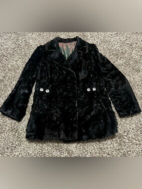 Vintage Black Fur  Coat Hip Length Lined Custom Made